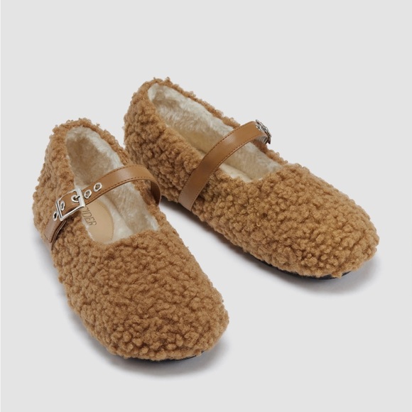 NEW Cider Furry Mary Janes Faux Shearling Buckle Strap Brown Camel - Picture 2 of 10